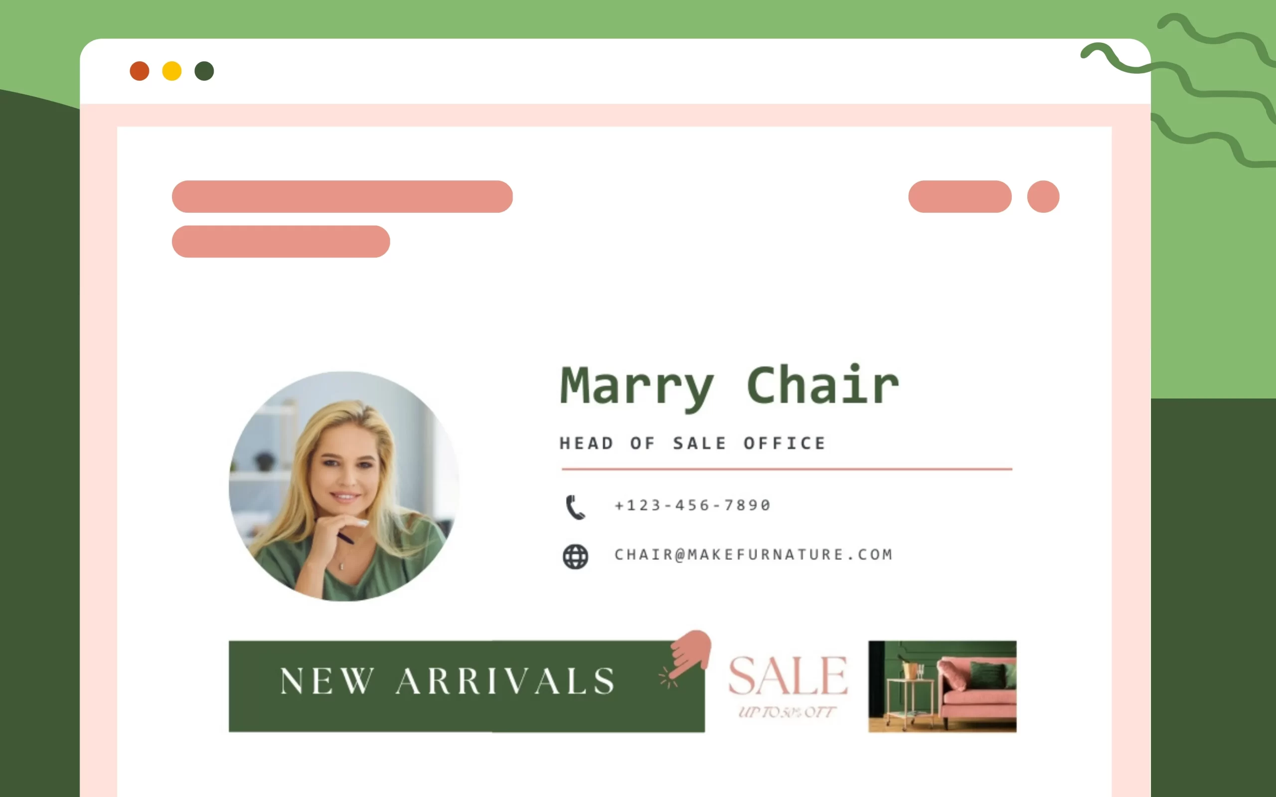 Email signature Canva banner inspiration about furniture sale