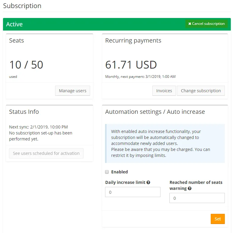 Subscription automation setting in email manager tool