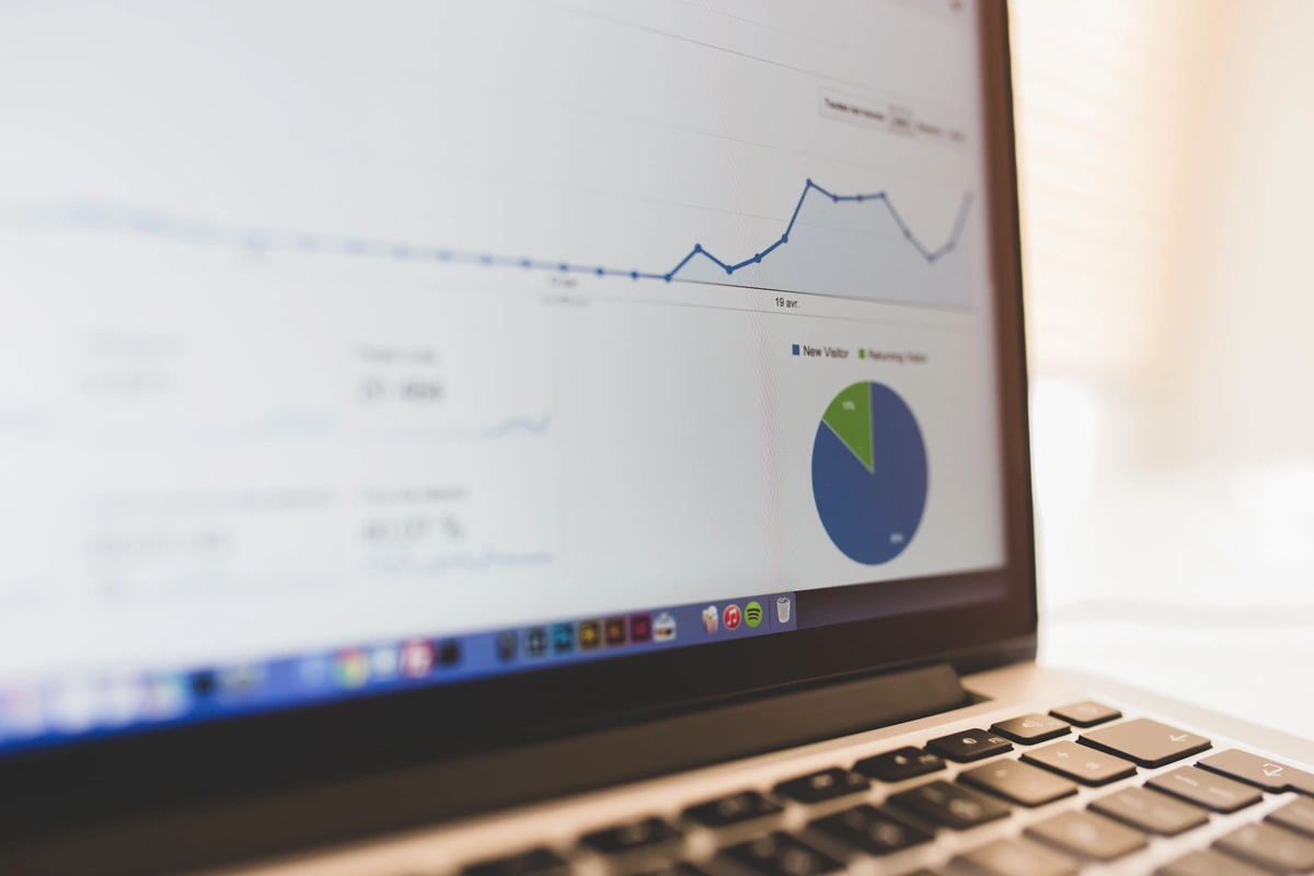 Notebook screen with marketing pie chart