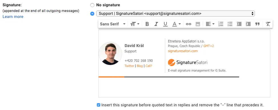 setting of email signature