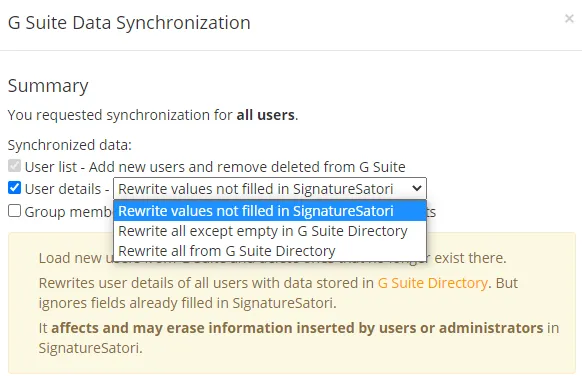 synchronization data in email signature